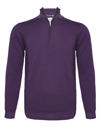 100% Merino wool zip pullover 064 - Purple
