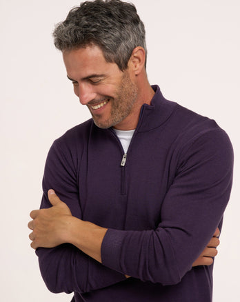 100% Merino wool zip pullover 064 - Purple