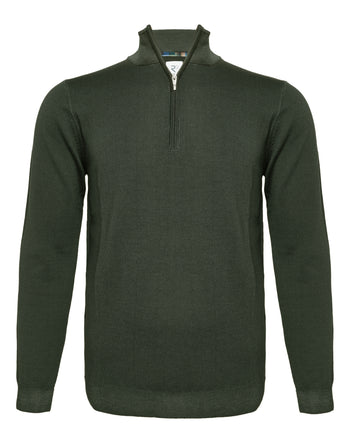 100% Merino wool zip pullover 070 - Dark green