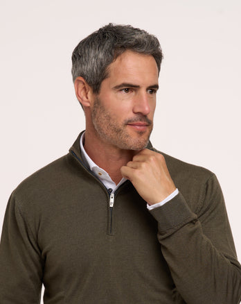100% Merino wool zip pullover 070 - Dark green