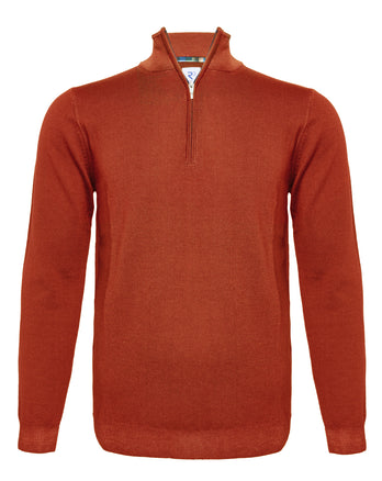 100% Merino wool zip pullover 090 - Brique