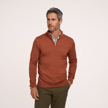 100% merino wollen trui met rits 090 - Brique