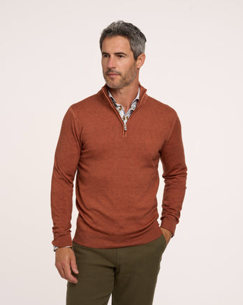 100% Merino wool zip pullover 090 - Brique