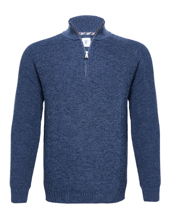 100% Merino wool zip pullover 010 - Navy