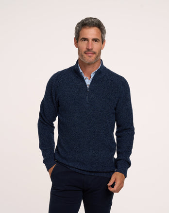 100% Merino wool zip pullover 010 - Navy