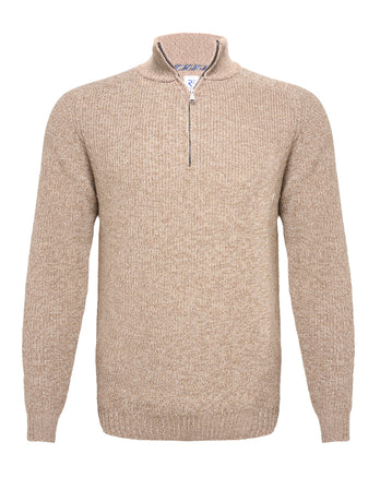 100% Merino wool zip pullover 041 - Brown