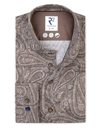 Paisleyprint stretch overhemd 045 - Beige