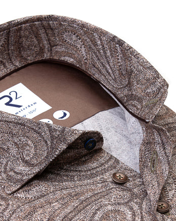 Paisleyprint stretch overhemd 045 - Beige