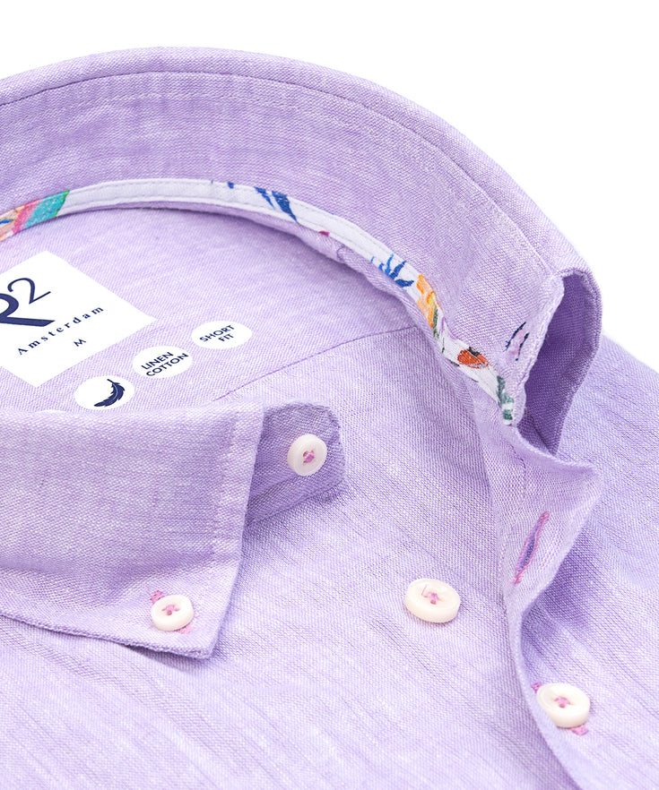 Short sleeve linen blend shirt 064 - Purple