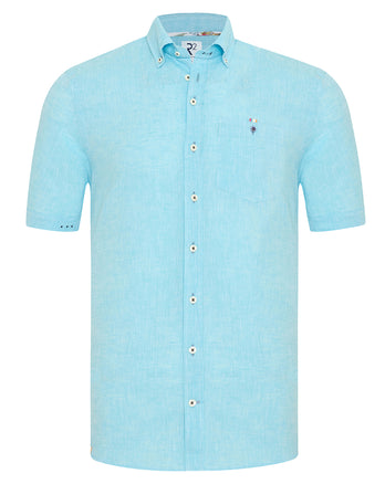 Korte mouwen linnenmix overhemd 076 - Aqua