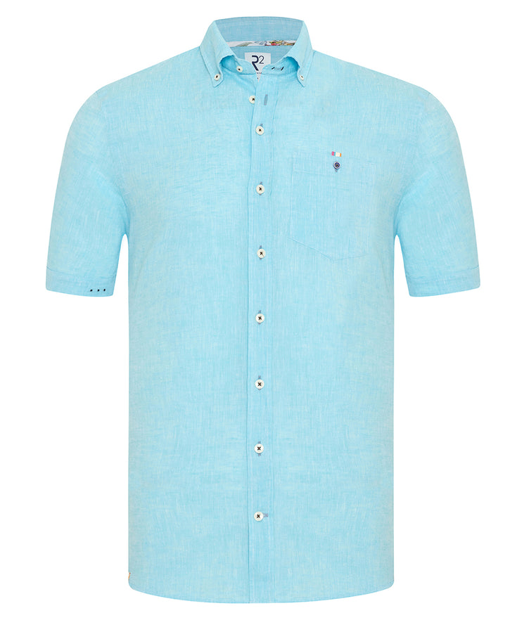 Short sleeve linen blend shirt 076 - Aqua