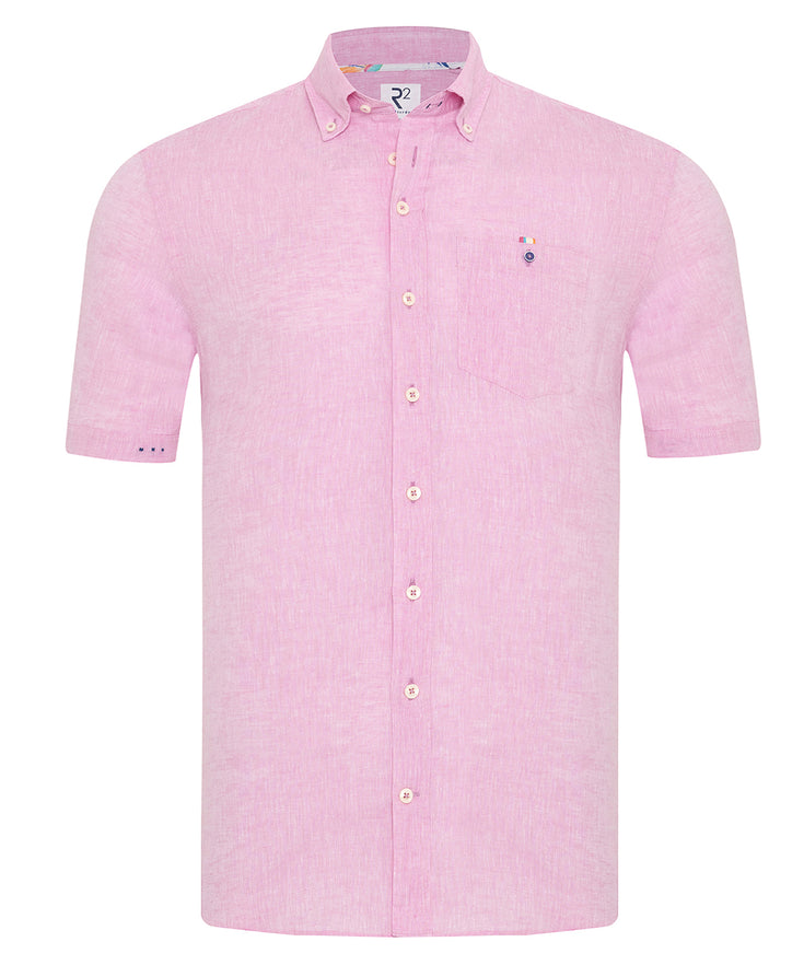Short sleeve linen blend shirt 087 - Pink