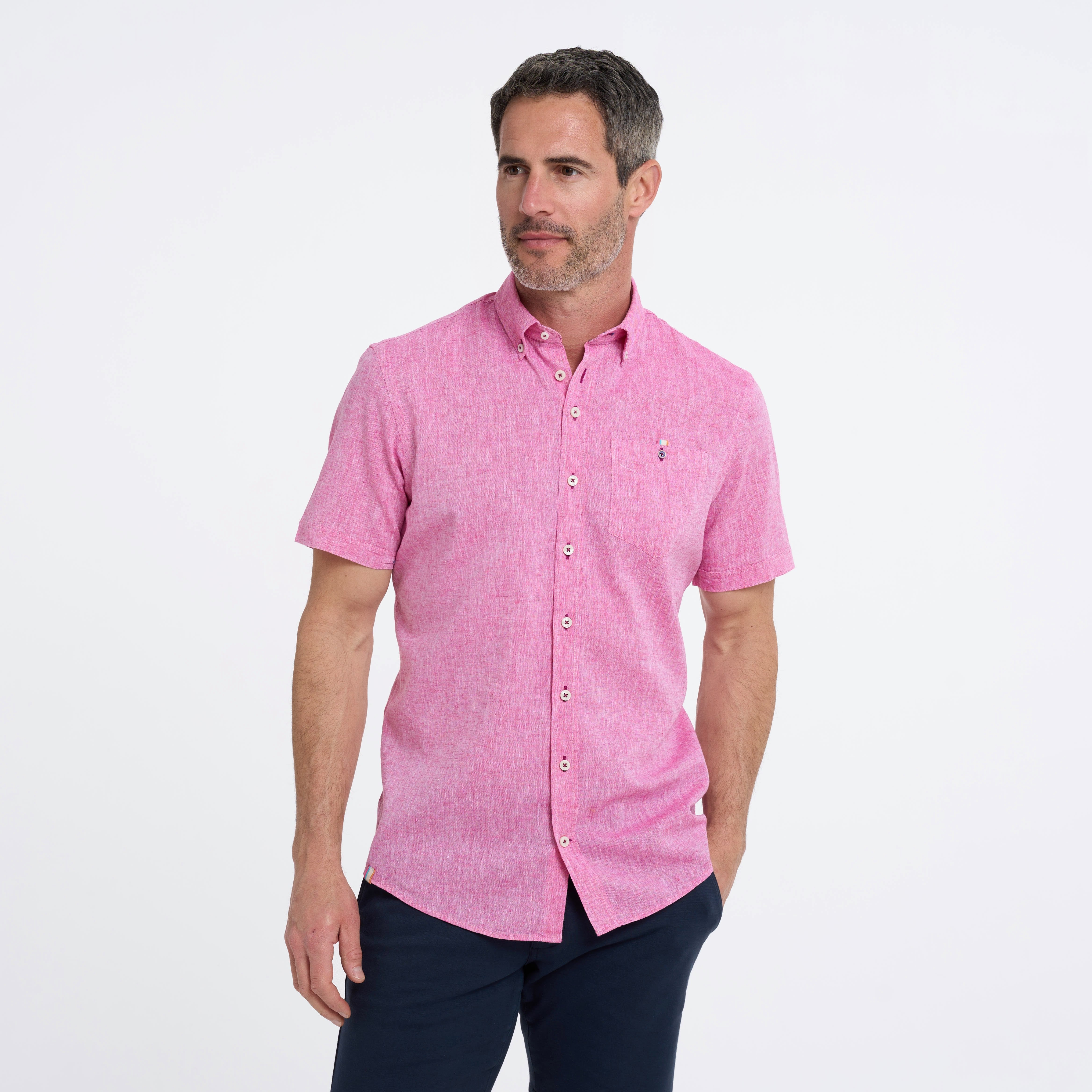 Short sleeve linen blend shirt