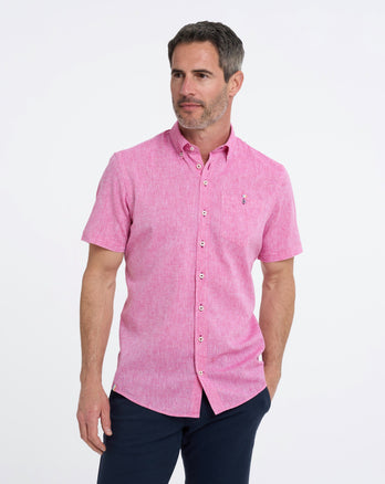 Korte mouwen linnenmix overhemd 087 - Pink