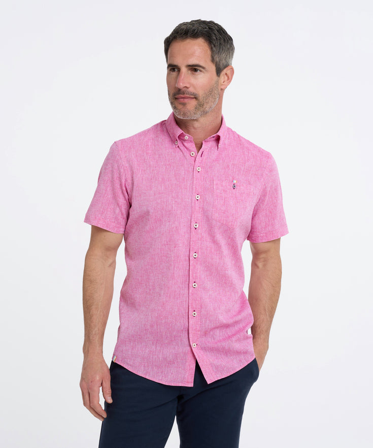 Short sleeve linen blend shirt 087 - Pink