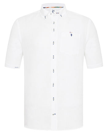 Kurzärmeliges Leinenmischung Hemd 004 - White
