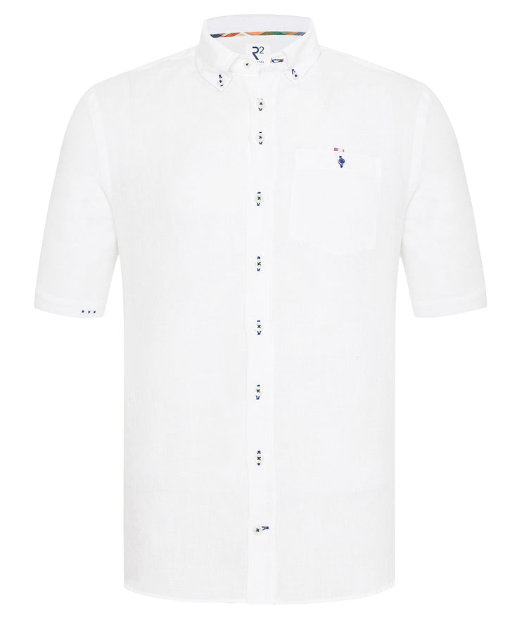 Short sleeve linen blend shirt 004 - White