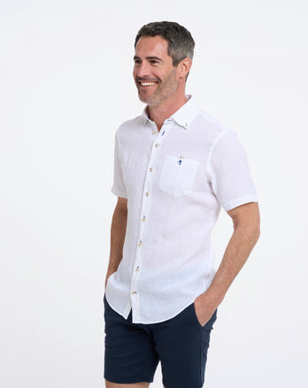 Kurzärmeliges Leinenmischung Hemd 004 - White