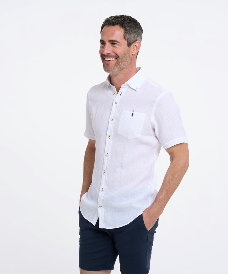Short sleeve linen blend shirt 004 - White