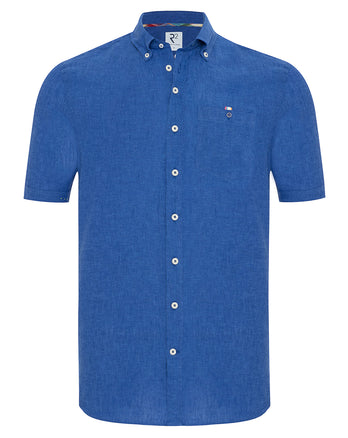 Kurzärmeliges Leinenmischung Hemd 012 - Cobalt