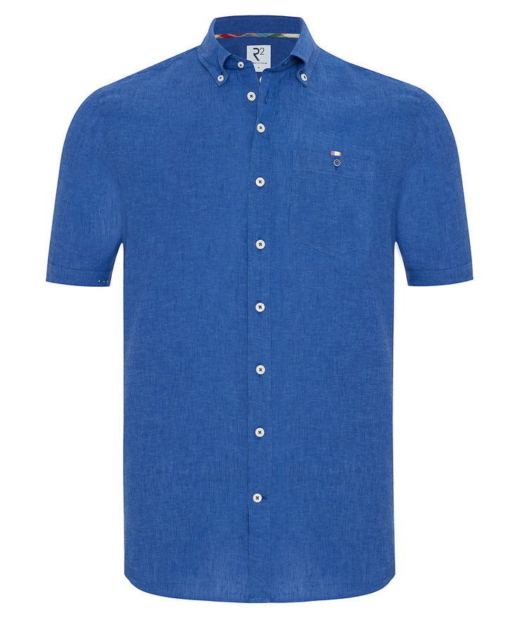 Short sleeve linen blend shirt 012 - Cobalt