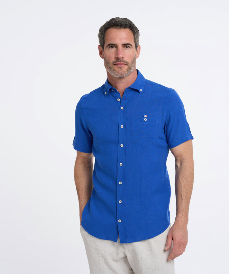 Short sleeve linen blend shirt 012 - Cobalt