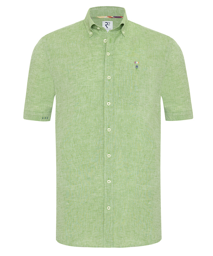 Short sleeve linen blend shirt 074 - Green