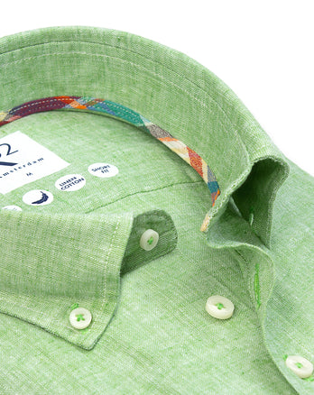 Kurzärmeliges Leinenmischung Hemd 074 - Green