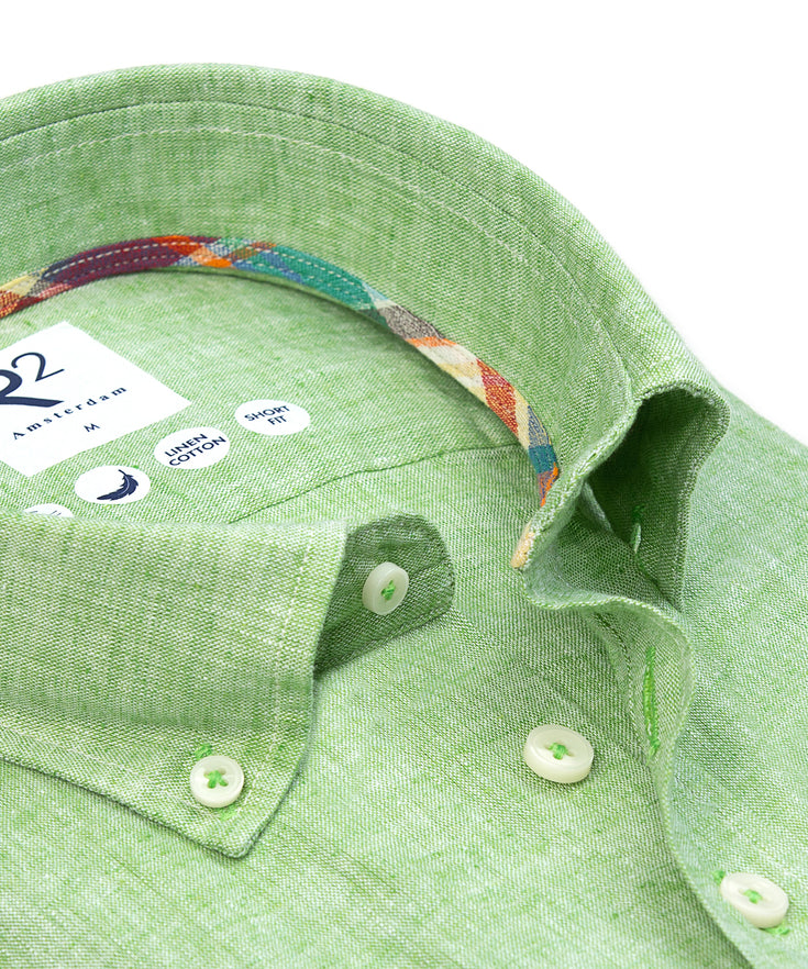 Short sleeve linen blend shirt 074 - Green