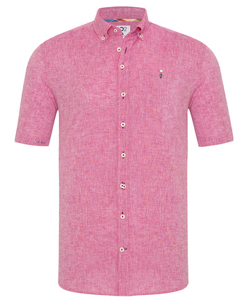 Kurzärmeliges Leinenmischung Hemd 086 - Fuchsia