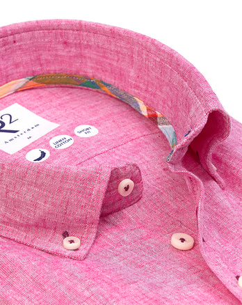 Kurzärmeliges Leinenmischung Hemd 086 - Fuchsia