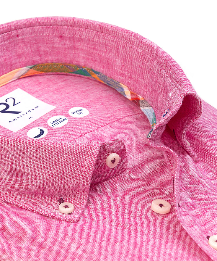 Short sleeve linen blend shirt 086 - Fuchsia