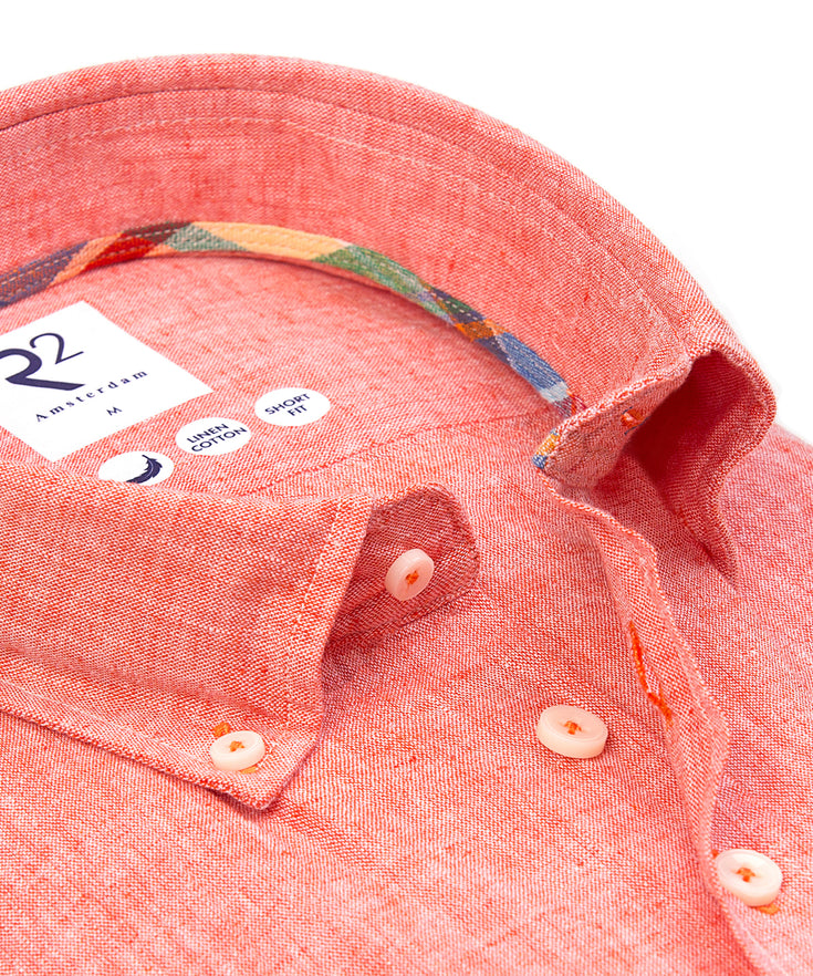 Short sleeve linen blend shirt 095 - Orange