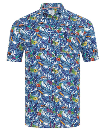 Kurzärmeliges Blumendruck Leinenmischung Hemd 073 - Multicolour