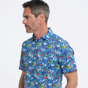Chemise à manches courtes en lin mélangé à imprimé floral 073 - Multicolour