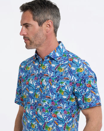 Kurzärmeliges Blumendruck Leinenmischung Hemd 073 - Multicolour