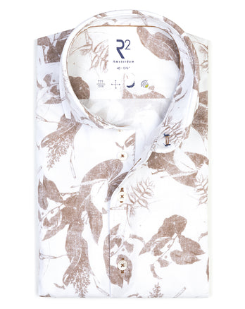 Tropisch print Tencell melange oxford overhemd 045 - Beige