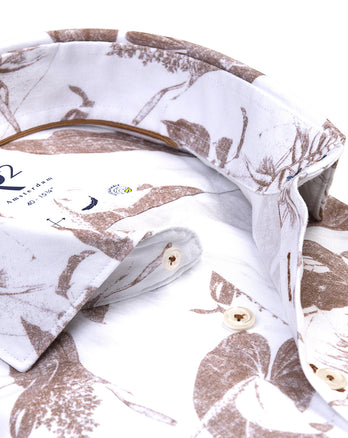 Tropisch print Tencell melange oxford overhemd 045 - Beige