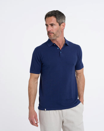 Gebreide structuur katoenen polo 010 - Navy