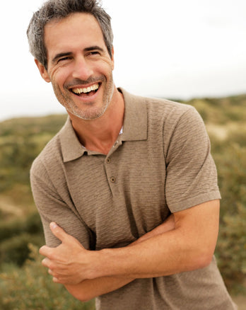 Gebreide structuur katoenen polo 042 - Taupe