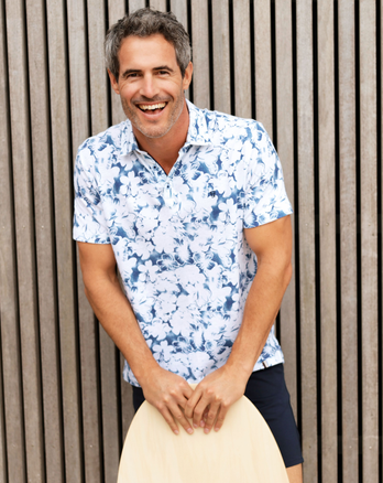 Floral print polo 010 - Navy