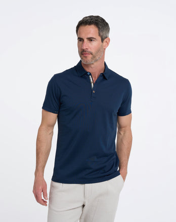 Knitted linen blend polo 010 - Navy