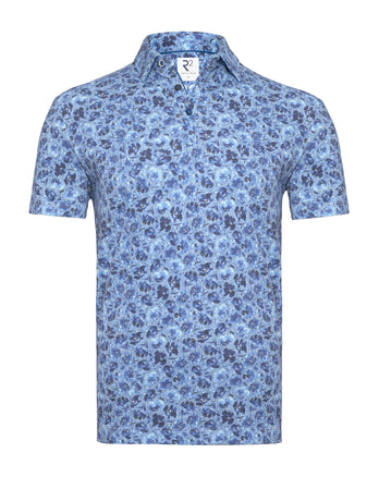 Polo en coton biologique imprimé floral 014 - Blue