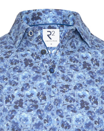 Polo en coton biologique imprimé floral 014 - Blue