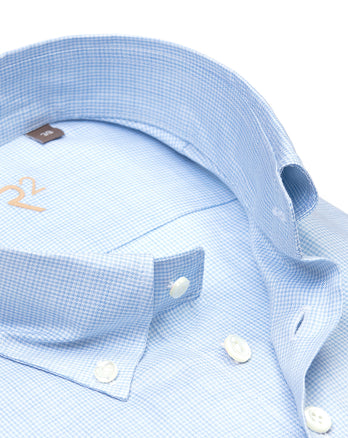 R2 Premium checkered oxford cotton shirt 018 - Light blue
