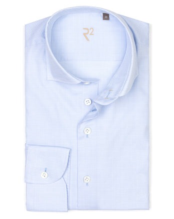 R2 Premium checkered fine twill cotton shirt 018 - Light blue