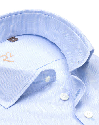 R2 Premium checkered fine twill cotton shirt 018 - Light blue