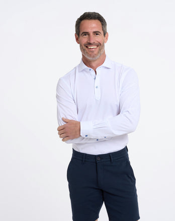 Lange mouwen jersey katoenen polo 004 - White