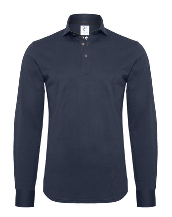 Lange mouwen jersey katoenen polo 010 - Navy