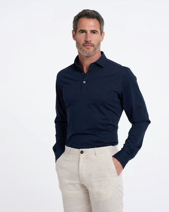Lange mouwen jersey katoenen polo 010 - Navy